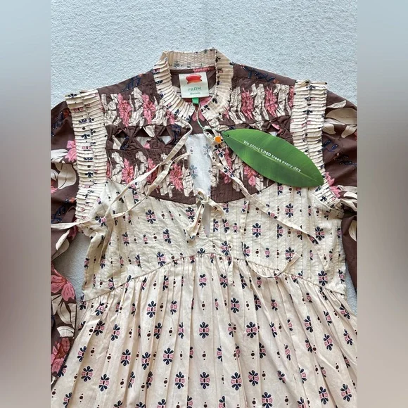 FARM RIO Ainika Maxi Floral Cream Open Yoke Mini Dress XXS - Picture 5 of 16